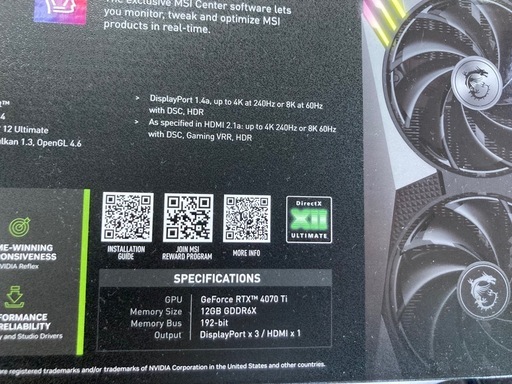 グラボ　MSI GeForce RTX 4070 Ti 12G 