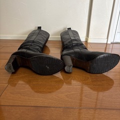 【本革】イタリア製 ロングブーツ ブラック37 約23.5cmの画像