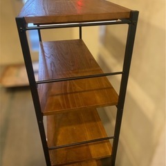 ヴィンテージ調 4段オープンシェルフ 木目×ブラック アイアンラック 収納棚 飾り棚の画像
