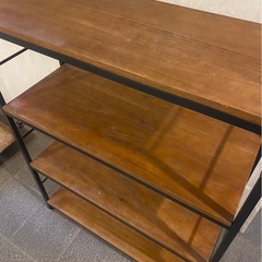 ヴィンテージ調 4段オープンシェルフ 木目×ブラック アイアンラック 収納棚 飾り棚の画像