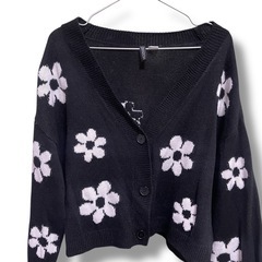 H＆M カーディガン  Lサイズ  美品 花柄 ブラックの画像