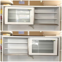 【美品‼️】近藤産業 159cm幅キッチンボード 食器棚 収納家具 鏡面仕上げホワイト♪の画像
