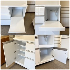 【美品‼️】近藤産業 159cm幅キッチンボード 食器棚 収納家具 鏡面仕上げホワイト♪の画像