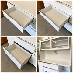 【美品‼️】近藤産業 159cm幅キッチンボード 食器棚 収納家具 鏡面仕上げホワイト♪の画像