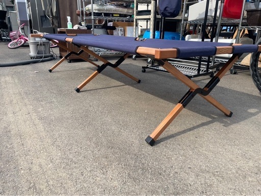 弘益　Apero Wood Cotto　アペロウッドコット　Hang Out　ハングアウト　APR-C190　キャンプ　寝具　ベッド　アウトドア　ベンチ　木製フレーム　折りたたみ　ネイビー　W1900×D600×H400　中古　③