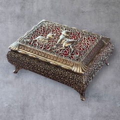 【レトロ】アクセサリーケース ジュエリーケース 鹿親子柄 小物入れ ヴィンテージの画像