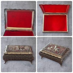 【レトロ】アクセサリーケース ジュエリーケース 鹿親子柄 小物入れ ヴィンテージの画像