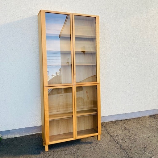 MUJI 無印　スリムガラス扉キャビネット　タモ材　ブックシェルフ　廃盤　希少モデル　木製キャビネット