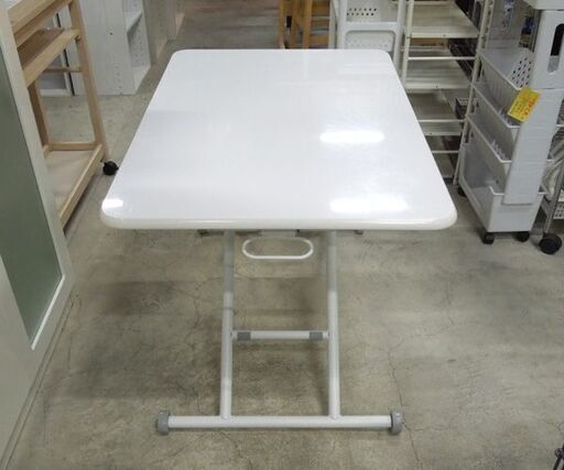 不二貿易 ガス昇降式テーブル 90×60cm 高さ11.5㎝～70㎝ ホワイト リフトテーブル 作業台 リビングテーブル  ダイニング ワークデスク 札幌市東区 新道東店