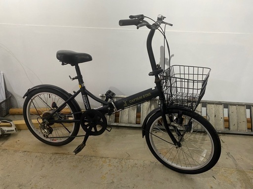 【CAPTAIN STAG】20インチ折りたたみ自転車　6段変速　カゴ付き　チェーン新品！