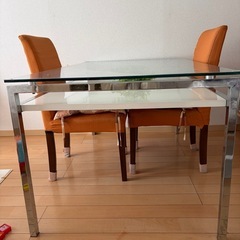ガラス天板ダイニングテーブル140cm 椅子2脚セット 4人用の画像