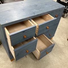 店2603-885 脇木工 MOMO natural LOVE 3段チェスト ブルー キズ汚れ有りの画像