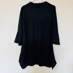 ブラック チュニック ワンピース L 七分袖 テンセル100% ゆったりの画像