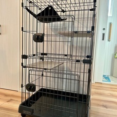 アイリスオーヤマ 猫 ケージ 2段 ハンモック付き マットグレー 幅69×奥行54.5×高さ115cm ‎PMCC115Hの画像