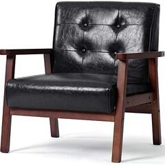 OSJ 1人掛けソファ ブラック レトロモダン / 合成皮革×天然木フレーム / 61×66×76cm【状態：綺麗】の画像