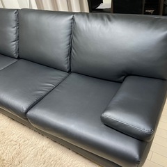 大塚家具 ［3人掛］カウチソファ「ベローナ2」 ソフトレザーブラック色の画像