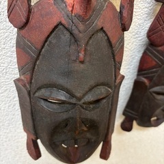 アフリカ　木彫りのアートマスク　お面　2点セットの画像