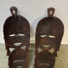 アフリカ　木彫りのアートマスク　お面　2点セットの画像