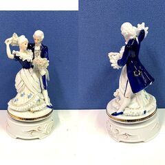 ロマンス・陶器製レース人形・オルゴール・回転・ダンス・ペア・W　/Demain/ドマン？加藤工芸 KATO KOGEI ？TKテーケー名古屋？の画像