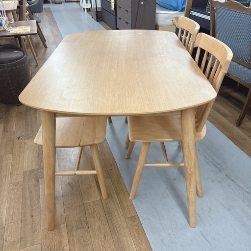 【?買取市場 柴田店】I676 ? ジモティー限定価格！ 大川家具 株式会社サン 天然木 ダイニング4点セット ⭐ クリーニング済