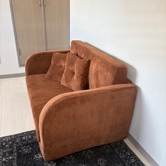 コーデュロイ ソファ コンパクト 折りたたみ 2人掛け 3way クッション付き ソファベッド 北欧 ブラウン 茶色の画像