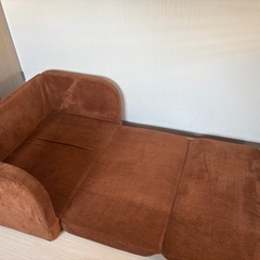 コーデュロイ ソファ コンパクト 折りたたみ 2人掛け 3way クッション付き ソファベッド 北欧 ブラウン 茶色の画像