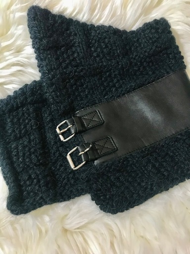 フランス製 ミカエラバーガー/レザーアクセントスヌード美品〜おしゃれ度UP