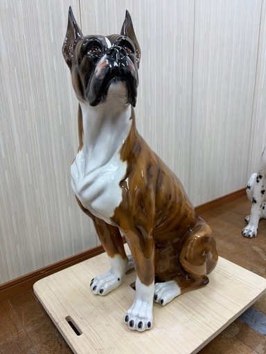 【引取限定】1点限り!! 犬の置物 ボクサー犬 イタリア製 オス 全高78cm オブジェ 配送応相談