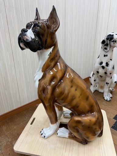 【引取限定】1点限り!! 犬の置物 ボクサー犬 イタリア製 オス 全高78cm オブジェ 配送応相談