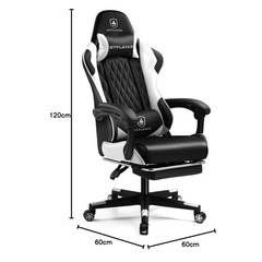 ゲーミングチェア 白 オットマン付き 145°リクライニング テレワーク用
の画像