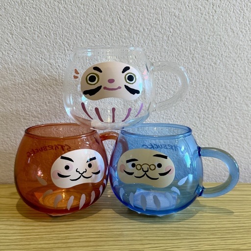 【 Starbucks スタバ】 耐熱グラスマグ　だるま　3点セット　新品未使用