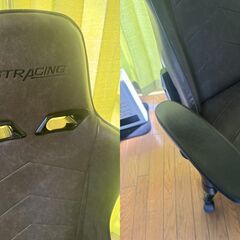 美品　ゲーミングチェア デスクチェア オットマン付き リクライニング 高さ調整 PUレザー ブラウンの画像