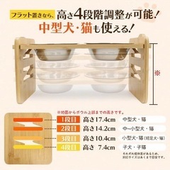 【新品未使用】木製キャットハウス+高さ調整可能 ペットフードスタンド（竹製＋ステンレスボウル2個付き） 2点セットの画像