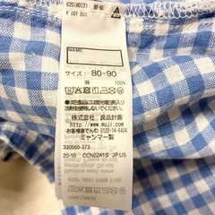 【美品】無印良品 麻リネンワンピース ギンガムチェック水色 80〜90cmの画像