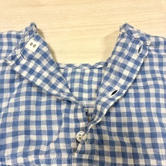 【美品】無印良品 麻リネンワンピース ギンガムチェック水色 80〜90cmの画像