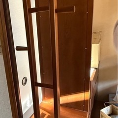キャスター付　ミラー/全身鏡/ラック 可動式　木製の画像
