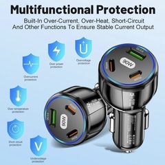 新品未使用　シガーソケット USB充電器 PD30W QC3.0 90W カーチャージャー　車用高速充電器、90W TypeC TypeAの画像