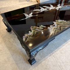 鶴　螺鈿　螺鈿細工　黒　テーブル　ローテーブル　伝統工芸　センターテーブル　古民家　の画像