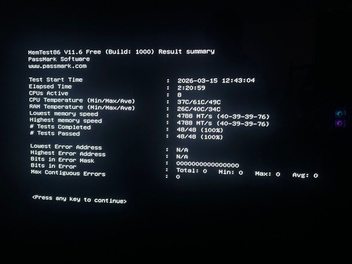 Kingston DDR5-4800 32GB (16GB ×2)ｴﾗｰﾁｪｯｸ･動作OK