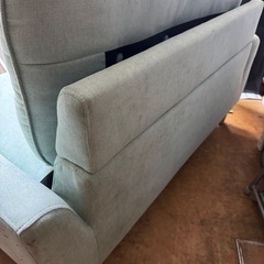 2人掛けソファ グリーン系 布製 クッション分離可の画像