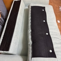 2人掛けソファ グリーン系 布製 クッション分離可の画像