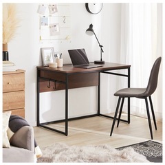 【LOWYA】PCデスク タップ収納 ウォルナットブラック 
幅98の画像