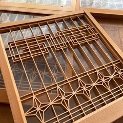 組子入りガラス（ガラスは片面）レトロ　戸4枚セット
の画像