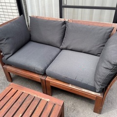  IKEA 製 エップラロー APPLARO 屋外用 ソファ （中間セクションとコーナーセクションの計4脚）クッション付き、HALLO テーブル 1台#アウトドア#屋外#ガーデン#テラスの画像