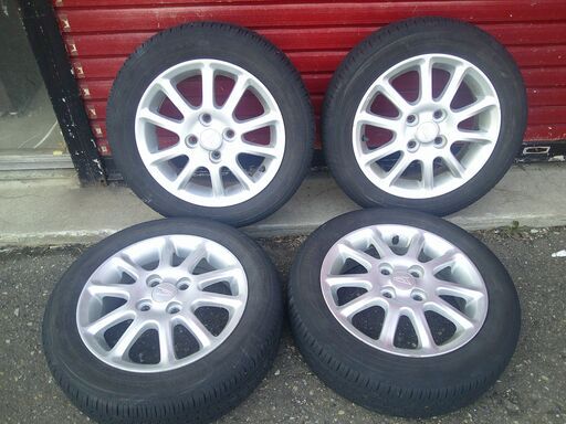 【紋別市発】ダイハツ　純正　アルミホイール　タイヤ付き　４本セット　14×4.5J　インセット +45、PCD 100、4穴小傷汚れあり　夏タイヤ装着トーヨータイヤ155/65R14　2020年製６分目　中古現状品