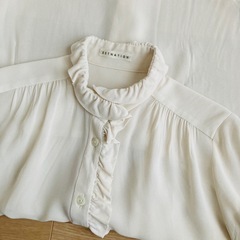 一回着用　エストネーション　ジョーゼット　フリル　ブラウス　シフォン　長袖　Sの画像
