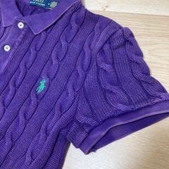 ラルフローレン　半袖　ケーブル　ニット　セーター　パープル　ポロシャツ　Mの画像