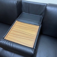 ソファベッド 2.5人掛け 【収納スペース・折り畳みテーブル付き】 合皮　ブラック の画像