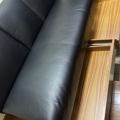 ソファベッド 2.5人掛け 【収納スペース・折り畳みテーブル付き】 合皮　ブラック の画像