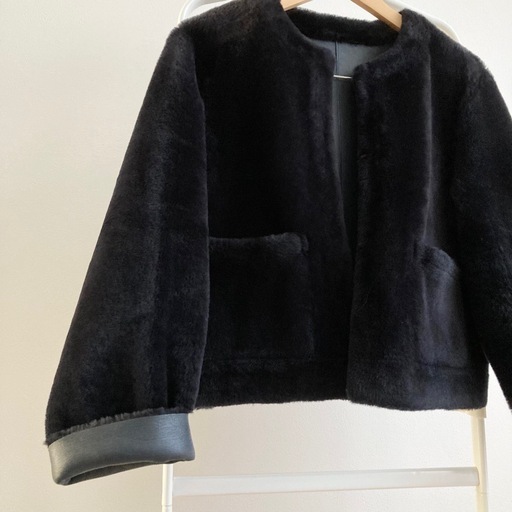 新品　トゥモローランド　ノーカラー　リバーシブル　ムートン　コート　ネイビー　M